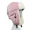 Berets Plush Lining Round Dome Buckle Closure Lei Feng Cap Women Winter Coldproof Earflap Riding Hat For Daily Life Travel