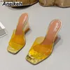 Tofflor aneikeh nya kvinnor gelé tofflor transparent pvc öppen tå konstig häl sandaler mode fritid utomhus ankel slip-on 35-39 J230519