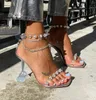 Amina Muaddi Transparency High-Heeled Sandals Rivets Crystal Clear Wine Glass Heel Sexy Open Towed Diamond Lady Women High Heels Sandals 35-42