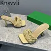 Hausschuhe Geflochtene Hausschuhe Frauen Sexy High Heels Runway Schuhe Sommer Sandalen Frauen Gewebte Rutschen Dünne Fersen Moderne Hausschuhe Frau X230519