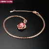 Eenvoudige rode kristallen hanger ketting Rose Gold kleur feest engagement sieraden voor vrouwen kerstcadeau