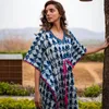 드레스 인디고 프린트 페이즐리 프리 사이즈 카프탄 인도 스타일면 편안한 직물 Caftan Long Maxi 드레스 홈 홈 보호 출산 로브