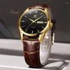 Wristwatches 2023 Mens Watches Top Waterproof Sport Wrist Watch Chronograph Quartz Military Genuine Leather Relogio Masculino