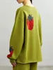Kvinnors stickor Kvinnor Strawberry Contrast Jacquard Knit Cardigan 2023 Lady V-Neck Single-Breasted Wool Blend Tröja Outwear Coat Top