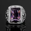 Paarringe aus echtem 925er-Sterlingsilber, schweres Siegel für Herren, massiver Amethyst, 12–16 mm Stein, Party, männlicher Vintage-Schmuck, Geschenk für Ehemann, Top 230519