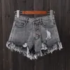 Botón Verano Moda Swbreety Mujer Mujer Abajo Shorts High Rise Frayed Raw Hem Stretchy Denim