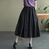 Skirts 2023 Arrival Summer Arts Style Women Loose Casual A-line Mid-calf Pleated Skirt All-matched High Waist Cotton V285