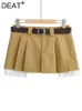 Skirts DEAT 2023 Spring fashion women low waist with belt clothes two pieces pleated mini skirt female short WY57604L 230519