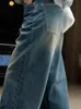 Kadınlar kot hanorange bahar yaz retro yıkanmış geniş bacak kot pantolon kadın yüksek bel rahat kot pantolon kadın vintage mavi 230519