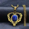 Pendant Necklaces Bohemia Blue Natural Stone Stainless Steel Necklace Chain Women Gold Color Heart Jewelry Collar N3604S04Pendant Dr Dhlpp