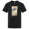 قلعة Ukiyo-e Style in the Sky Anime Printing Man T Shirt Hip Hop T Shirt الإبداع 100 قمم القطن