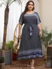 Plus size jurken mode zomer casual jurk vrouw korte mouw retro printen vintage 4xl 5xl maat vrouwen kleding 230518