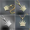 Pendant Necklaces Trendy Titanium Steel Necklace For Mens Gold Plated Rhinestones King Crown Hip Hop Jewelry Gift Drop Delivery Penda Dhetx