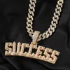 Iced Out Diamant-Buchstabe SUCCESS-Anhänger-Halskette, vergoldet, versilbert, mit Edelstahl-Seilkette