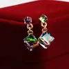 Pendientes de aro, colgante de cubo, pendiente de gota para mujer con piedras, colgante de Color verde claro, regalo de joyería