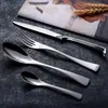 Flatware sets Jankng 24-PCS zwart servies voor 18/10 roestvrijstalen set steak mes vork lepel theelepel bestek bediening