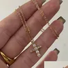 Pendant Necklaces Fashion Boho Gold Color Cross Crystal Zircon Necklace Simple Temperament For Women Girls Jewelry Gift Wholesale Dr Dhksh
