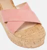 Summer Women's Sandals italienska trä kilskor Suede Cross Ankle Buckle Open Toe Dålig tjock sula visar Elegant kvinnors sexiga charm EU35-42