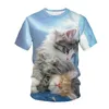 3 D kattkrage kort ärm ungdom lös led fritid mäns t-shirt