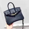 Ostrich Handbags Leather 2024 New Popular Fashion Bag Pattern Womens Cowhide Handheld One Shoulder Crossbody