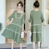 Cute Retro Princess Summer Casual Maternity Dresses Pregnant Women Preppy Style Pregnancy Clothes Cozy Pleated Loose Dress