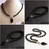 Pendentif Colliers Mode Noir 8Mm Perles En Pierre Naturelle Agate Aile Ras Du Cou Collier Pendentif Drop Delivery Bijoux Pendentifs Dhhw4