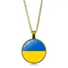 Kedjor ukraina flagga halsband gåvor för män kvinnor runda glas cabochon ukrainska symbolhalsband hängsmycken smycken