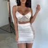 Tweedelige jurk sexy effen kleur kanten stiksels leuk pak rok lingerie verleiding plus size comfortabele crop top en mini-set 230518