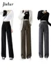 Womens Two Piece Pants Jielur High Waist Wide Leg for Women Loose Straight Coffee Trousers Autumn Double Buttons Casual Suit Female 230519