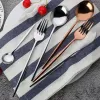 DHL NEW 4PCS/SET SVART GULD CESTLERY SET 18/10 Rostfritt stål Middagsilver Silverlevis Flatware Set Dinner Knife Fork Spoon M42