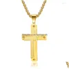 Pendentif Colliers De Style Européen Et Américain Rivet Trois Couches Grand Mens Plaqué Or 18K Bicolore Motif Croix Collier Drop Deliv Dh6Pj