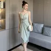 Casual Dresses Women Summer Sexy Club Evening Party Robe Long V Neck Sleeveless Spaghetti Strap Satin Dress Elegant Backless Slip