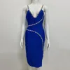 Abiti casual Kri Ladies Spaghetti Strap Scollo a V Sexy Skinny Bandage Dress Crystal Diamond Design Celebrity Runway Party Club