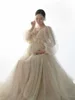 Женское шампанское для фотосессии для беременных с v-образным вырезом и длинными рукавами, тюль, цветочный реквизит для фотосессии беременных, длинное сетчатое платье R230519