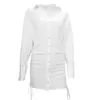 Casual Dresses Women#39; s Ruched Shirt Dress Solid Color Tie-up Lapel Long Sleeve Mini med DrawString Button-Down Ladies Manthing Short