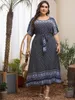 Grande taille robes mode été tenue décontractée femme à manches courtes rétro impression Vintage 4XL 5XL taille femmes vêtements 230518