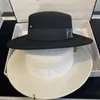 Cappelli a tesa larga Donna Cappello di lana britannico nero Fashion Party Flat Top Fedora Cinturino a catena Pin Lady Wedding Porkpie Style Eger22