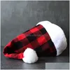 Decorazioni natalizie Cappelli scozzesi Tessuto di stoffa Babbo Natale Rosso / Nero Cappello da festa per Natale Capodanno Drop Delivery Giardino domestico Festi Dhtqk