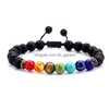 Bransoletka regulowana 7 czakra Bransoletka mężczyzn Kobiety Lava Rock Tiger Eye Black Mate Kulki Naturalne Bracelety Y Dhgarden Dhtq4