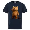 Belle Ted Bear Drink Bière Affiche Drôle Imprimé T-Shirt Hommes Mode Casual Manches Courtes Lâche Surdimensionné Tee Rue