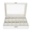 Titta på lådor 12 Slots Storage Display Pu Leather White Jewelry Armband Holder Organizer Wrist Case Presentlåda