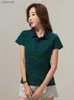 T-Shirt femme TuangBiang 2022 été bouton col polo manches courtes coton T-Shirt marque femme vêtements classique Tee blanc rayures S-5XL TopsL230519