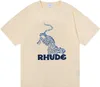 X Rhude Mens T Shirt Cotton Summer Fashion Leopard Shirts Classic T-Shirt Hip Hop Tee Retro Short Sleeve Top Clothing for Men Women