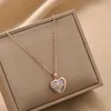 Simple Love Opal 18K Gold Plated Heart Pendant Necklace Stainless Steel Neck Chain Necklaces Aesthetic Women's Jewelry Wholesale