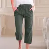 Pantalones de mujer, pantalones de chándal de verano, ropa de mujer, pantalones rectos informales de lino y algodón cómodos de Color sólido con bolsillos grandes recortados