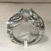 Parringar Anillos Yuzuk Silver Jewelry Ring Vintage Colorful Big Circular Cut Women With Angel Wings Moonstone Femme 230519