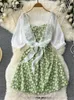 Basic Casual Dresses Yitimuceng Floral Dress for Women Fashion Sweet Spaghetti Strap Strapless Mini Vintage Slim Summer 230519