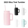 50oz Trek Tumbler Mug Tumbler med handtag Strawlock Återanvändbart isolerat rostfritt stål Stort resepann