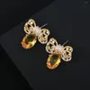 Stud Earrings Elegant Bowknot Earring For Women Yellow Gold Color 925 Silver Needle Ladies Delicate Ear Luxury Trendy Jewelry Gift