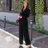 Kobiety Jumpsuits Rompers OL dla kobiet 2023 Wysokieli czarny bandaż V Korean Office Wear Fashion Bodysuit Bow